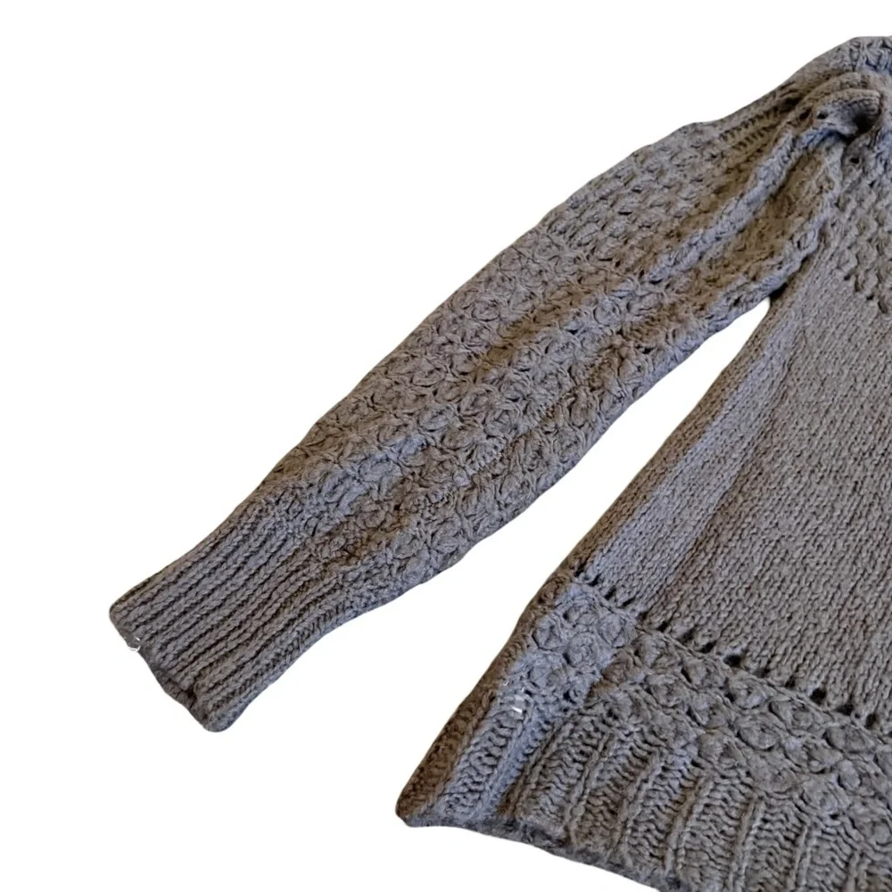 Free People Chunky Pullover V-Neck Sweater Neutral Brown Wool Stretch Size Large